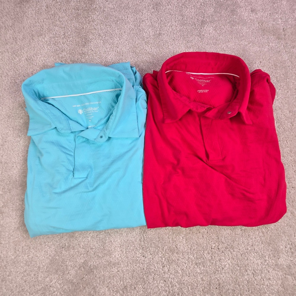 Coolibar AROBELLO Polo Shirt Lot (2) UPF 50+ Long Sleeve Top Men M Tropical Golf